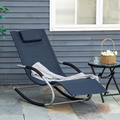 Famisati Zero Gravity Rocking Chair Outdoor Chaise Lounge Chair Recliner Rocker with Detachable Pillow and Durable Weather-Fighting Fabric for Patio, Deck, Pool, Navy Blue