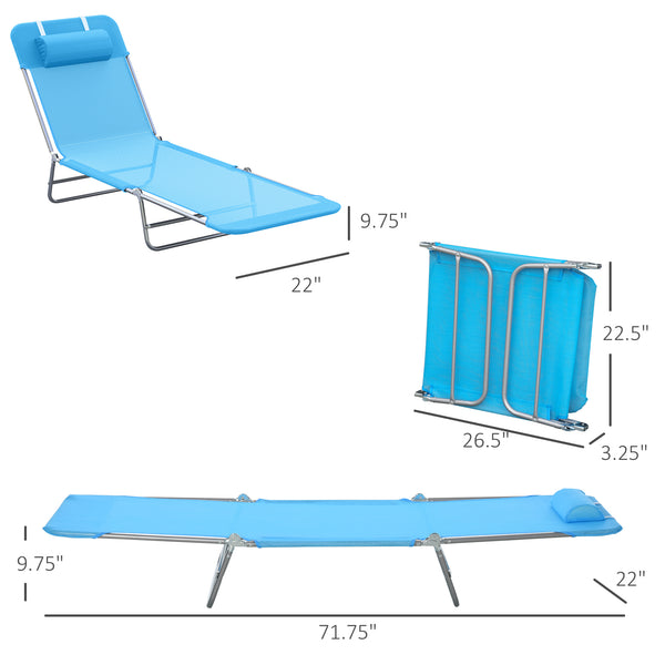 Famisati Folding Chaise Lounge Pool Chairs, Outdoor Sun Tanning Chairs with Pillow, Reclining Back, Steel Frame & Breathable Mesh for Beach, Yard, Patio, Blue