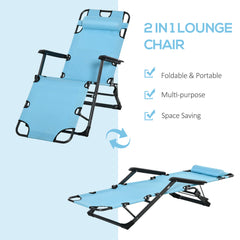 Famisati Folding Chaise Lounge Chair for Outside, 2-in-1 Tanning Chair with Pillow & Pocket, Adjustable Pool Chair for Beach, Patio, Lawn, Deck, Blue