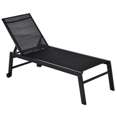 Famisati Outdoor Lounge Chair, Patio Lounger with 5-Position Reclining Backrest and 2 Wheels for Poolside, Beach, Lawn, Black