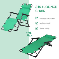 Famisati Tanning Chair, 2-in-1 Beach Lounge Chair & Camping Chair w/ Pillow & Pocket, Adjustable Chaise for Sunbathing Outside, Patio, Poolside, Green