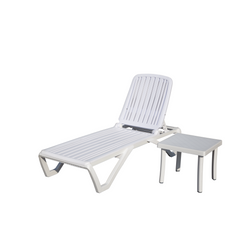 Famisati Outdoor Chaise Lounge, Pool Lounge Chair Plastic Adjustable Recliner in-Pool Lounger Tanning Lounge Chair with Table for in-Pool, Beach, Poolside, Lawn, White