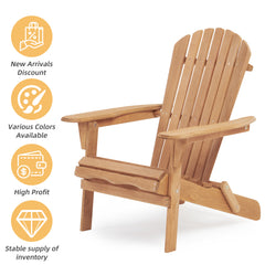 Famisati Wooden Outdoor Folding Adirondack Chair Set of 2 Wood Lounge Patio Chair for Garden,Garden, Lawn, Backyard, Deck, Pool Side, Fire Pit,Half Assembled, Light Brown