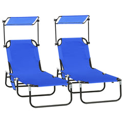 Famisati Folding Chaise Lounge Pool Chairs, Outdoor Sun Tanning Chairs with Canopy Shade, Reclining Back, Steel Frame and Side Pocket for Beach, Yard, Patio, Blue