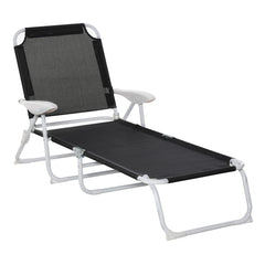 Famisati Folding Chaise Lounge, Outdoor Sun Tanning Chair, 4-Position Reclining Back, Armrests, Metal Frame and Mesh Fabric for Beach, Yard, Patio, Black