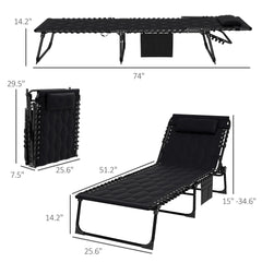 Famisati Folding Chaise Lounge Set with 5-level Reclining Back, Outdoor Lounge Tanning Chair with Padded Seat, Side Pocket & Headrest for Beach, Yard, Patio, Black