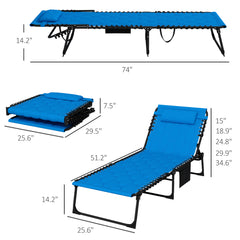 Famisati Folding Chaise Lounge Set with 5-level Reclining Back, Outdoor Lounge Tanning Chair with Padded Seat, Side Pocket & Headrest for Beach, Yard, Patio, Blue