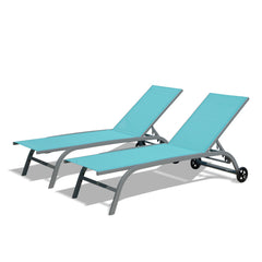 Attractiskin Chaise Lounge Outdoor Set of 2, Lounge Chairs for Outside with Wheels, Outdoor Lounge Chairs with 5 Adjustable Position, Pool Lounge Chairs for Patio,Beach,Poolside(Turquoise Blue,2 Lounge Chairs)