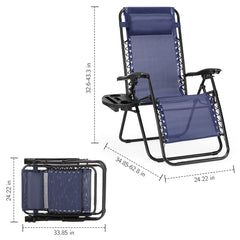 Famisati Set of 2 Zero Cravity Lounge Chairs,Outdoor Patio Folding Recliners for Pool Beach with Pillow and Cup Holder, Blue