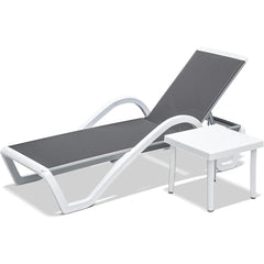 Famisati Patio Chaise Lounge Adjustable Aluminum Pool Lounge Chairs with Arm All Weather Pool Chairs for Outside,in-Pool,Lawn (Gray, 1 Lounge Chair+1 Plastic Table)