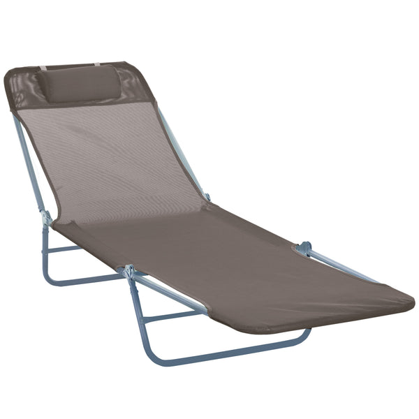 Famisati Folding Chaise Lounge Chair, Pool Sun Tanning Chair, Outdoor Lounge Chair with 5-Position Reclining Back, Breathable Mesh Seat, Headrest for Beach, Yard, Patio, Brown