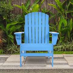 Famisati Wooden Adirondack Chair, Outdoor Patio Lawn Chair with Cup Holder, Weather Resistant Lawn Furniture, Classic Lounge for Deck, Garden, Backyard, Fire Pit, Blue