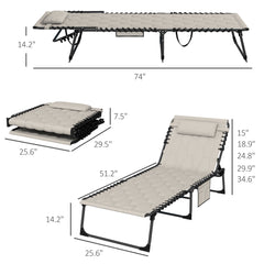 Famisati Folding Chaise Lounge Set with 5-level Reclining Back, Outdoor Lounge Tanning Chair with Padded Seat, Side Pocket & Headrest for Beach, Yard, Patio, Khaki