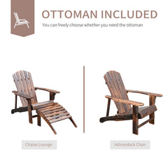 Famisati Wooden Adirondack Chair Outdoor Patio Lounge Chair w/ Ottoman - Rustic Brown