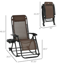 Famisati Outdoor Rocking Chairs, Foldable Reclining Zero Gravity Lounge Rocker w/ Pillow, Cup & Phone Holder, Combo Design w/ Folding Legs, Brown