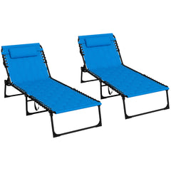 Famisati Folding Chaise Lounge Set with 5-level Reclining Back, Outdoor Lounge Tanning Chair with Padded Seat, Side Pocket & Headrest for Beach, Yard, Patio, Blue