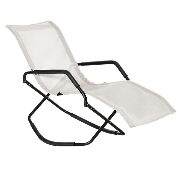 Famisati Rocking Sun Lounger, Chaise Lounge Rocker for Sunbathing, Sun Tanning, Foldable, Portable Outdoor Patio Chair, White