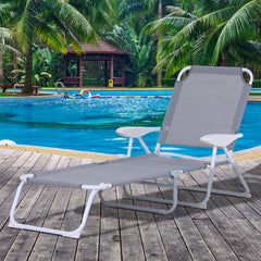 Famisati Folding Chaise Lounge, Outdoor Sun Tanning Chair, 4-Position Reclining Back, Armrests, Metal Frame and Mesh Fabric for Beach, Yard, Patio, Gray