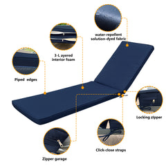 Famisati Outdoor Lounge Chair Cushion Replacement Patio Funiture Seat Cushion Chaise Lounge Cushion-Navy Blue