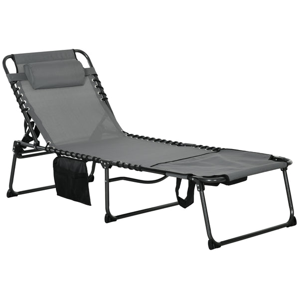 Famisati Folding Chaise Lounge with 5-level Reclining Back, Outdoor Tanning Chair with Reading Face Hole, Outdoor Lounge Chair with Side Pocket & Headrest for Beach, Yard, Patio, Gray