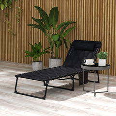 Famisati Folding Chaise Lounge Set with 5-level Reclining Back, Outdoor Lounge Tanning Chair with Padded Seat, Side Pocket & Headrest for Beach, Yard, Patio, Black