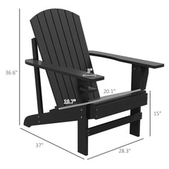 Famisati Wooden Adirondack Chair, Outdoor Patio Lawn Chair with Cup Holder, Weather Resistant Lawn Furniture, Classic Lounge for Deck, Garden, Backyard, Fire Pit, Black