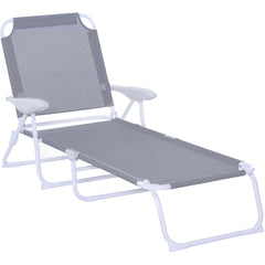 Famisati Folding Chaise Lounge, Outdoor Sun Tanning Chair, 4-Position Reclining Back, Armrests, Metal Frame and Mesh Fabric for Beach, Yard, Patio, Gray