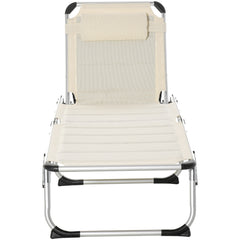 Famisati Foldable Outdoor Chaise Lounge Chair, 5-Level Reclining Camping Tanning Chair with Aluminum Frame, Padding, and Headrest for Beach, Yard, Patio, Pool, White