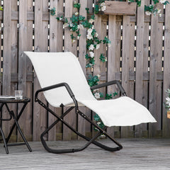 Famisati Rocking Sun Lounger, Chaise Lounge Rocker for Sunbathing, Sun Tanning, Foldable, Portable Outdoor Patio Chair, White