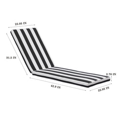 Attractiskin 2PCS Set Outdoor Lounge Chair Cushion Replacement Patio Funiture Seat Cushion Chaise Lounge Cushion-Black with White stripe