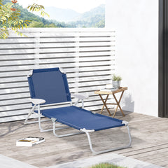 Famisati Folding Chaise Lounge, Outdoor Sun Tanning Chair, 4-Position Reclining Back, Armrests, Metal Frame and Mesh Fabric for Beach, Yard, Patio, Blue