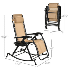 Famisati Outdoor Rocking Chairs, Foldable Reclining Zero Gravity Lounge Rocker w/ Pillow, Cup & Phone Holder, Combo Design w/ Folding Legs, Beige