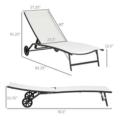 Attractiskin Chaise Lounge Outdoor, 2 Piece Lounge Chair with Wheels, Tanning Chair with 5 Adjustable Positions for Patio, Beach, Yard, Pool, Cream White