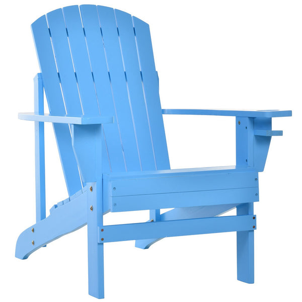 Famisati Wooden Adirondack Chair, Outdoor Patio Lawn Chair with Cup Holder, Weather Resistant Lawn Furniture, Classic Lounge for Deck, Garden, Backyard, Fire Pit, Blue