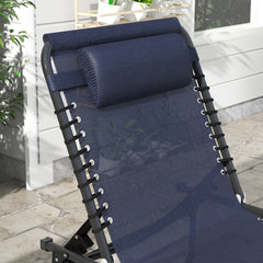 Famisati Folding Chaise Lounge Pool Chair Set of 2, Patio Sun Tanning Chair, Outdoor Lounge Chair w/ Reclining Back, Pillow, Breathable Mesh & Bungee Seat for Beach, Dark Blue