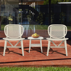 Attractiskin 3 Pieces Hollow Design Retro Patio Table Chair Set All Weather Conversation Bistro Set Outdoor Table with Open Shelf and Lounge Chairs with Widened Seat for Balcony Garden Yard White