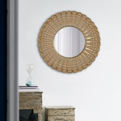 Famisati Wall decor mirror 18.5" Transitional Beaded Sunburst Mirror, Round Accent Wall Mirror for Living Room, Entryway, Bathroom, Office, Foyer