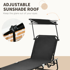 Famisati Folding Chaise Lounge Pool Chairs, Outdoor Sun Tanning Chairs with Canopy Shade, Reclining Back, Steel Frame and Side Pocket for Beach, Yard, Patio, Black