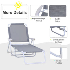 Famisati Folding Chaise Lounge, Outdoor Sun Tanning Chair, 4-Position Reclining Back, Armrests, Metal Frame and Mesh Fabric for Beach, Yard, Patio, Gray