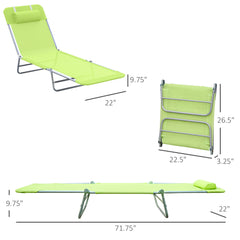 Famisati Folding Chaise Lounge Pool Chairs, Outdoor Sun Tanning Chairs with Pillow, Reclining Back, Steel Frame & Breathable Mesh for Beach, Yard, Patio,  Green