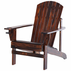 Famisati Wooden Adirondack Chair, Outdoor Patio Lawn Chair with Cup Holder, Weather Resistant Lawn Furniture, Classic Lounge for Deck, Garden, Backyard, Fire Pit, Brown