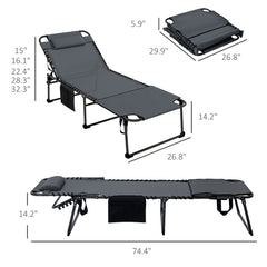 Attractiskin 2 Piece Folding Chaise Lounge with 5-level Reclining Back, Outdoor Tanning Chair with Reading Face Hole, Outdoor Lounge Chair with Side Pocket & Headrest for Beach, Yard, Patio, Gray