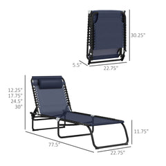 Famisati Folding Chaise Lounge Pool Chair Set of 2, Patio Sun Tanning Chair, Outdoor Lounge Chair w/ Reclining Back, Pillow, Breathable Mesh & Bungee Seat for Beach, Dark Blue