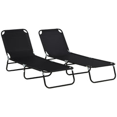 Attractiskin 2 Piece Folding Chaise Lounge Pool Chairs, Outdoor Sun Tanning Chairs with 5-Level Reclining Back, Steel Frame for Beach, Yard, Patio, Black