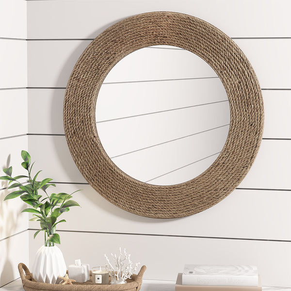 Famisati Wall decor mirror Natural Jute Rope Round Wall Mirror 26"