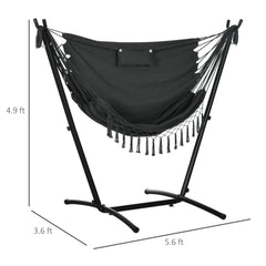 Famisati Patio Hammock Chair with Stand, Outdoor Swing Hanging Lounge Chair with Side Pocket and Headrest, Dark Gray