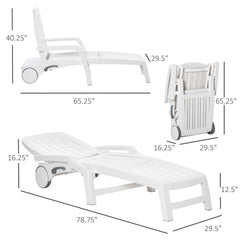 Famisati Outdoor Chaise Lounge Chair on Wheels with Storage Box, Waterproof Lounger with Quick Assembly, Folding Design, 5 Level Adjustable Backrest for Pool, Beach, Patio, Garden, White