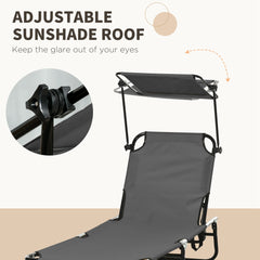 Famisati Folding Chaise Lounge Pool Chairs, Outdoor Sun Tanning Chairs with Canopy Shade, Reclining Back, Steel Frame and Side Pocket for Beach, Yard, Patio, Dark Gray